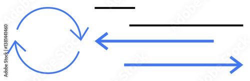 Blue circular arrows indicating iterative processes beside straight lines and arrows symbolizing linear movement. Ideal for workflow, progress tracking, process design, logistics, efficiency, data