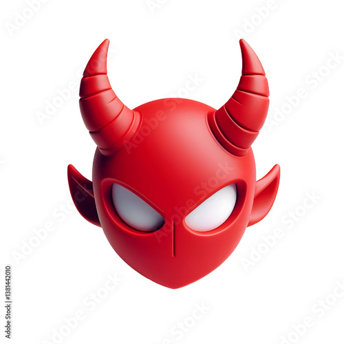 3D Halloween red devil horns. Cutout satan character horns design element isolated on white background