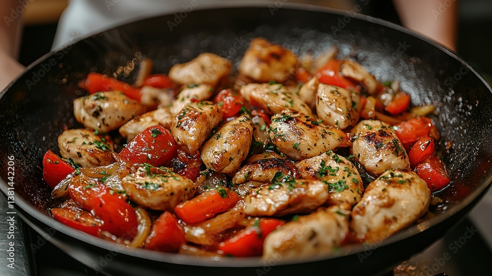 Delicious Chicken Stir-Fry with Peppers and Onions in a Wok Delicious Chicken Stir-Fry with Peppers and Onions in a Wok