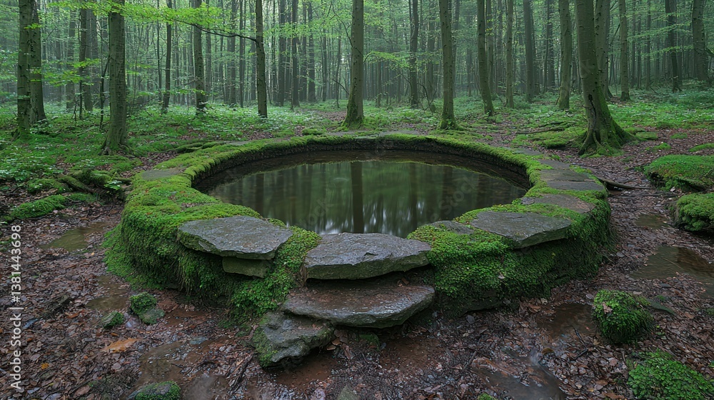 Enchanted Forest Pool: Serene Stone Steps & Mossy Reflections Enchanted Forest Pool: Serene Stone Steps & Mossy Reflections