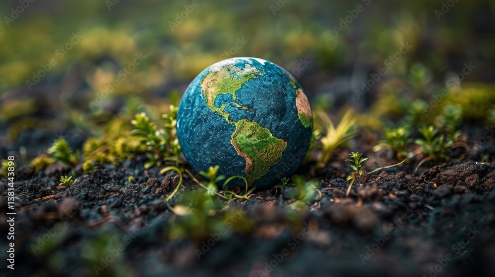 Embracing eco-consciousness with a miniature Earth nestled in lush greenery Embracing eco-consciousness with a miniature Earth nestled in lush greenery