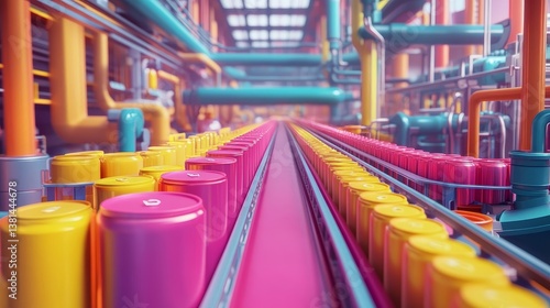 Wallpaper Mural Vibrant industrial setting with colorful pipes and containers in a manufacturing plant. Torontodigital.ca