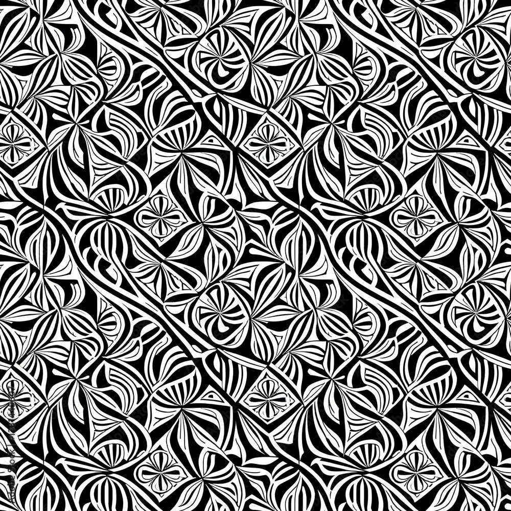 Fototapeta premium A black and white abstract pattern with swirls.