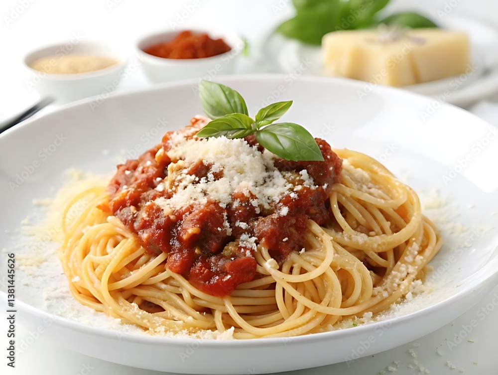 Spaghetti with Tomato Sauce and Basil on a Plate. Spaghetti with Tomato Sauce and Basil on a Plate.