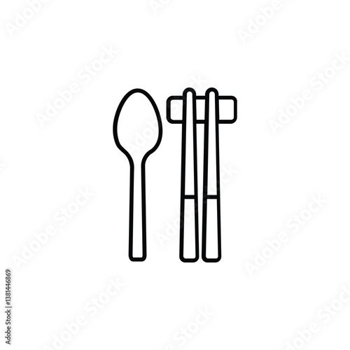 Icon of metal chopsticks and spoon, symbolizing elegant and traditional dining utensils.