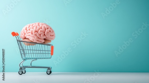 Obraz na płótnie An intriguing image of a brain nestled in a shopping cart illustrating the metaphor of shopping for knowledge and ideas in a visually engaging, thought-provoking manner. w salonie