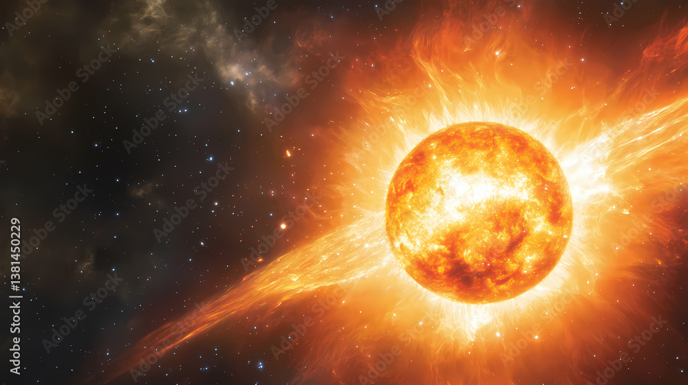 Obraz premium A dying star collapsing into a black hole, then exploding into a new galaxy. Dying Sun. Illustration