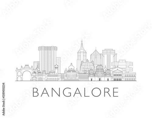 Bangalore, India, cityscape illustration skyline drawing