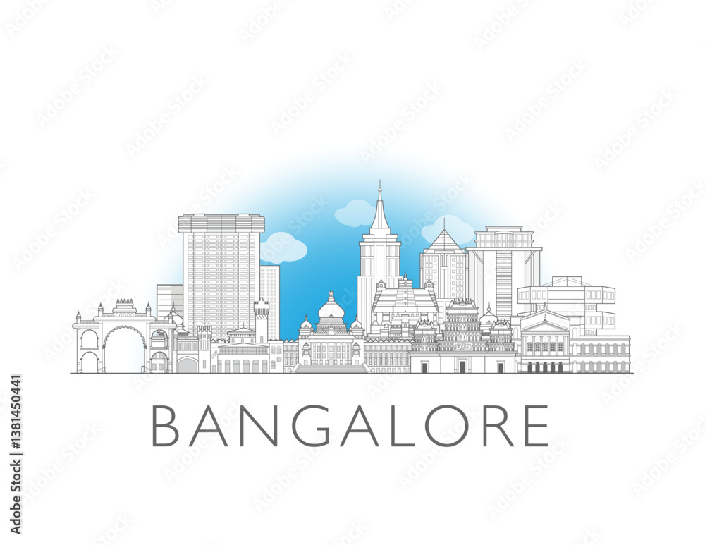 Naklejka premium Bangalore, India, cityscape illustration skyline drawing