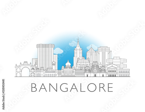 Bangalore, India, cityscape illustration skyline drawing