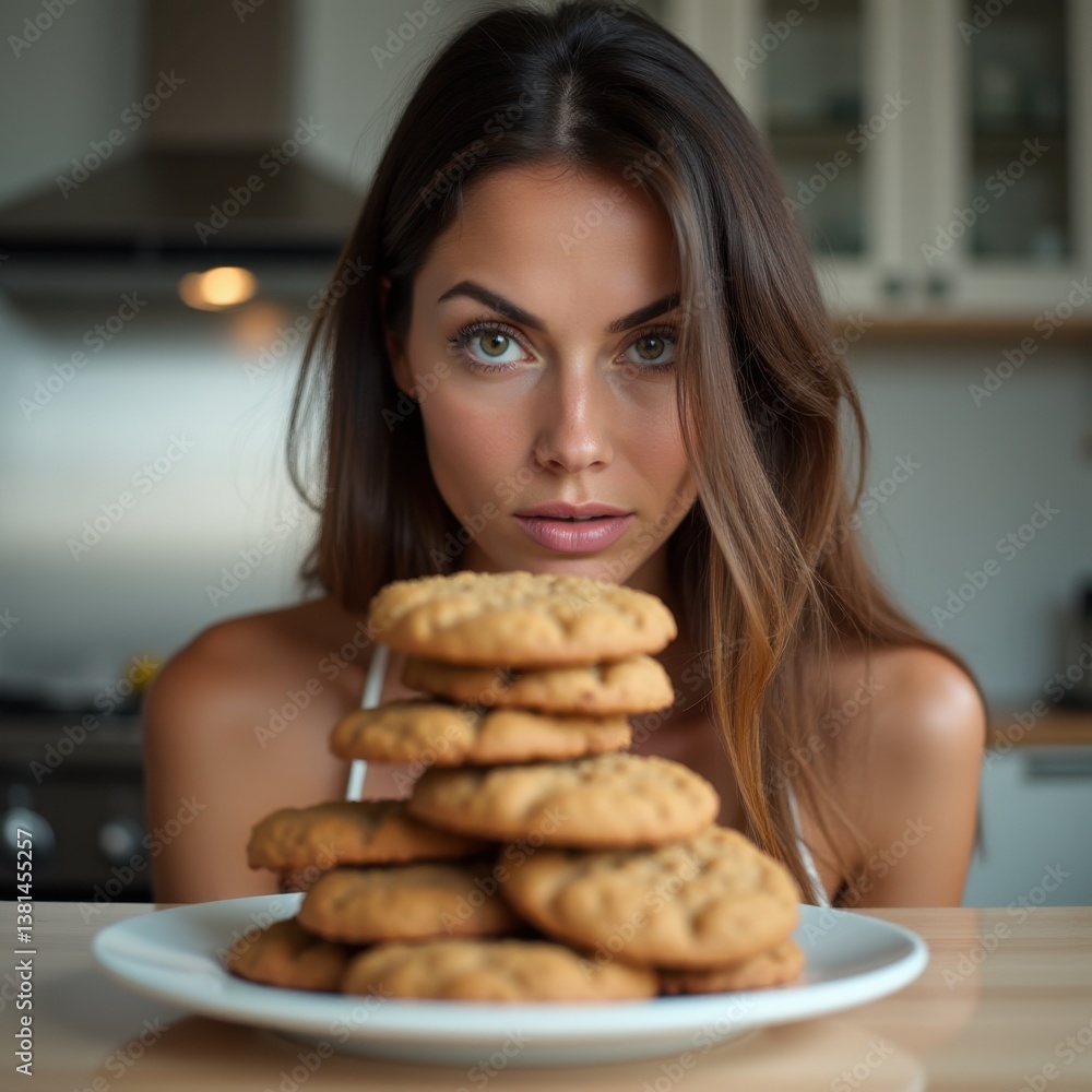 Temptation and cravings concept with homemade cookies Temptation and cravings concept with homemade cookies