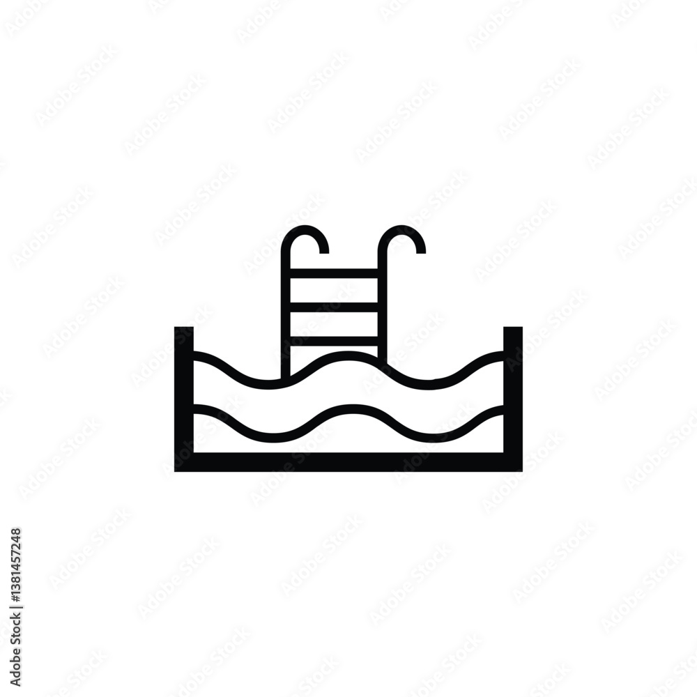 Icon of a swimming pool, symbolizing relaxation, recreation, and water activities. Icon of a swimming pool, symbolizing relaxation, recreation, and water activities.