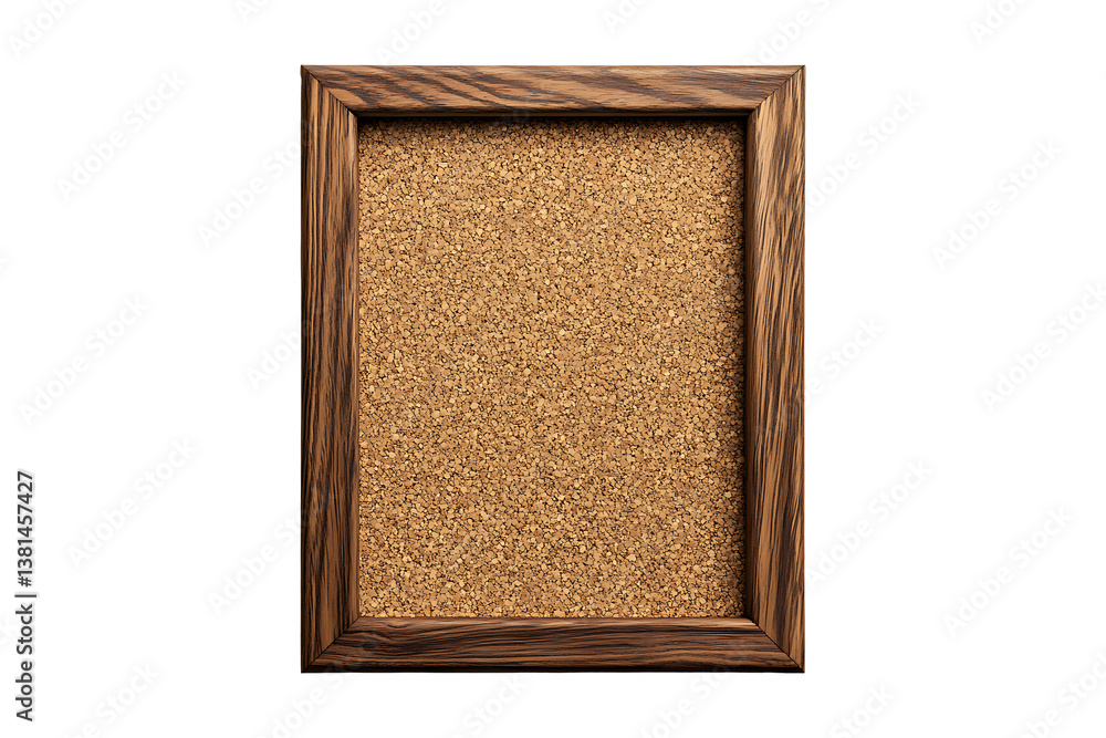 Fototapeta premium Rectangular cork board in a wooden frame isolated on transparent background