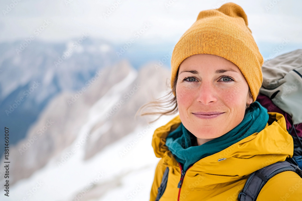 Smiling person enjoying an active spring vacation trekking and hiking in scenic mountain landscape generative AI Smiling person enjoying an active spring vacation trekking and hiking in scenic mountain landscape generative AI