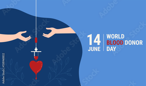 Vector illustration on the theme of World Blood Donor Day, which is celebrated every year on June 14th. Blood transfusion. Web design, posters, information poster