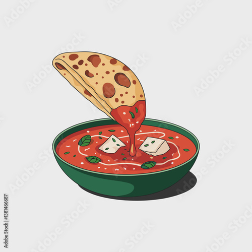 Naan Dipping into Paneer Butter Masala Bowl