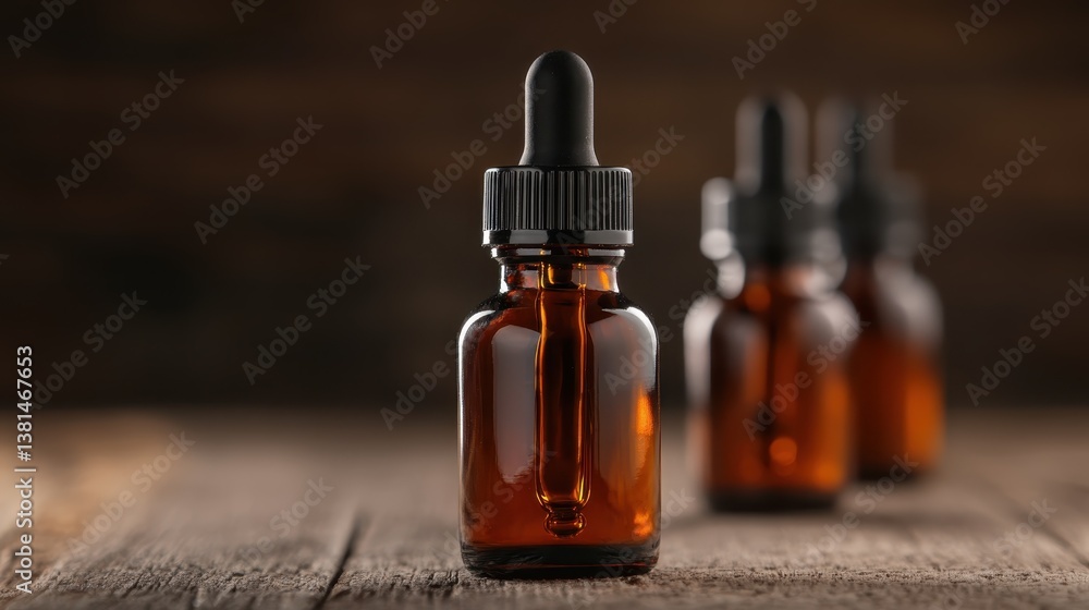 A close-up of an amber dropper bottle with a pipette, ideal for essential oils or serums, set on a rustic wooden table, showcasing its elegant design. A close-up of an amber dropper bottle with a pipette, ideal for essential oils or serums, set on a rustic wooden table, showcasing its elegant design.