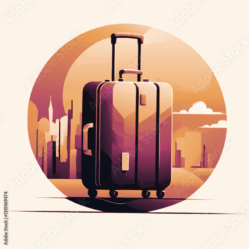 travel suitcase and city skyline vector illustration