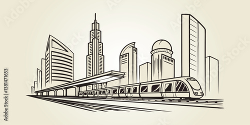 City skyline sketch vector illustration of urban buildings