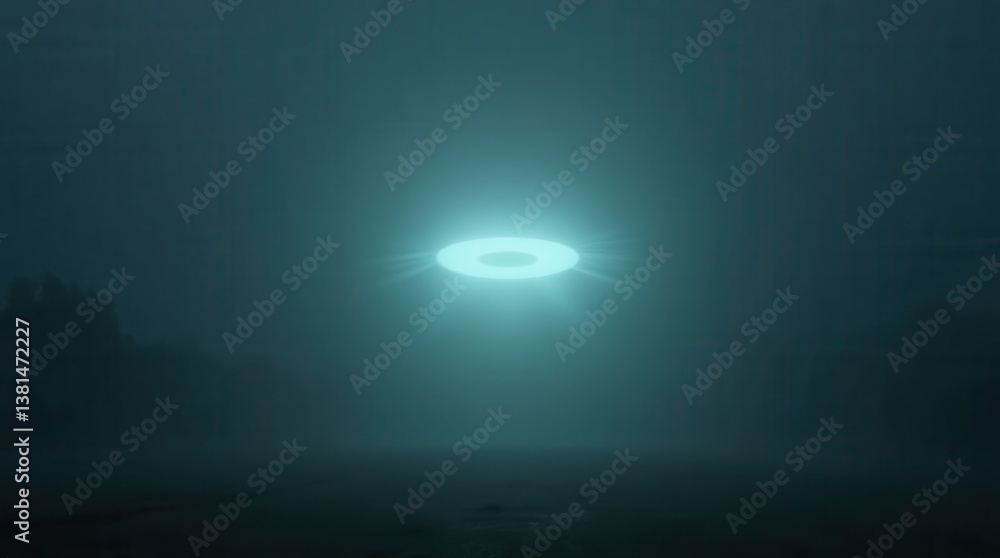 Mysterious glowing ring floating in dark night sky Mysterious glowing ring floating in dark night sky