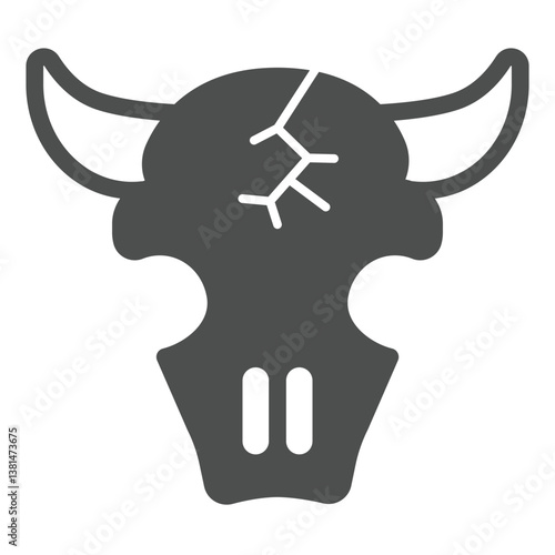 Skull of bull animal solid icon, desert concept. Vector graphics. Bull head with horns, skeleton part sign on white background, glyph style icon for mobile or web design.