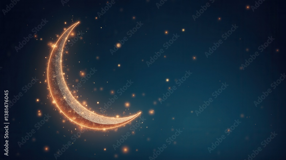 Naklejka premium Magical glowing crescent moon against night sky