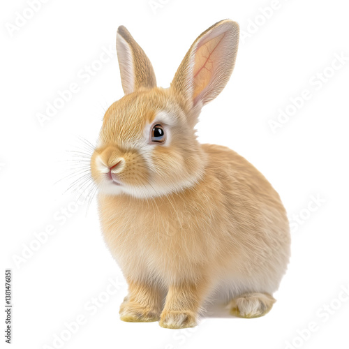 Cute Fluffy Rabbit Sitting on White Background With Curious Expression