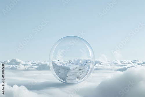 Wallpaper Mural fantasy lottery scene, a see-through lottery drum filled with tickets, suspended in fluffy blue clouds, bathed in soft, cinematic light Torontodigital.ca