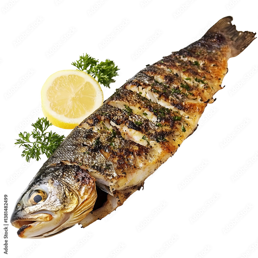 delicious grilled trout seen from the side, showcasing its tender meat and seasoning
delicious grilled trout seen from the side, showcasing its tender meat and seasoning