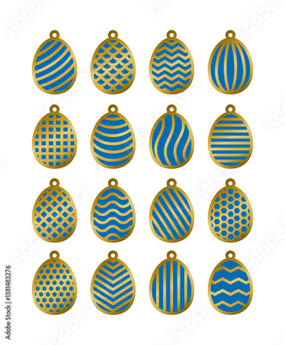 Collection of hanging Easter eggs. Ornamental vector Eggs. Layered templates for plotter or laser cutting from wood or other materials. Decorative holiday symbols. Isolated on white background.