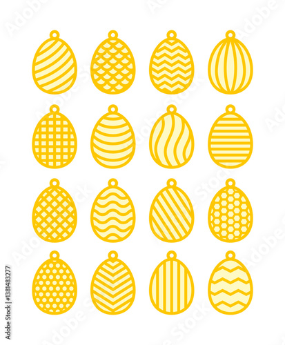 Collection of hanging Easter eggs. Ornamental vector Eggs. Layered templates for plotter or laser cutting from wood or other materials. Decorative holiday symbols. Isolated on white background.