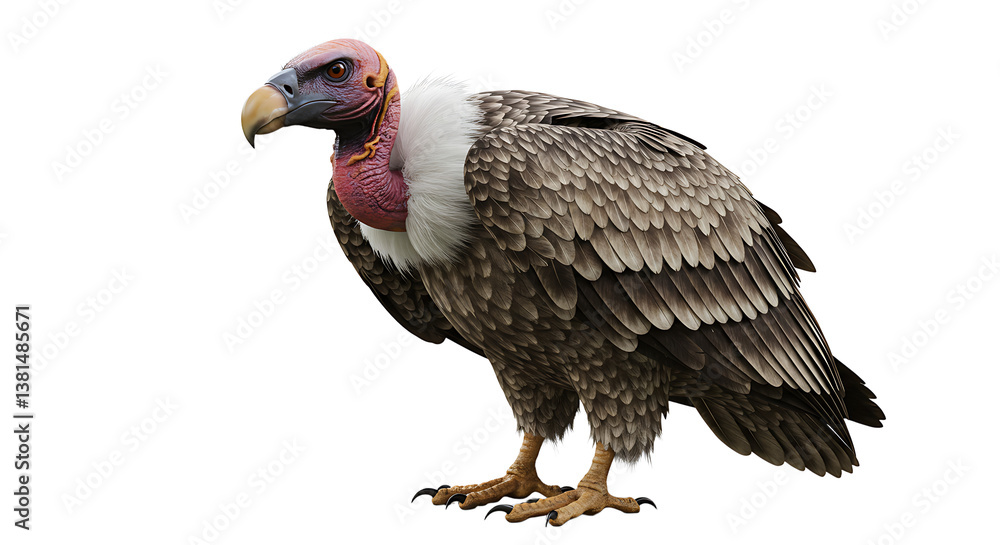 Obraz premium Griffon Vulture Standing Profile with Detailed Plumage and Feathers on White