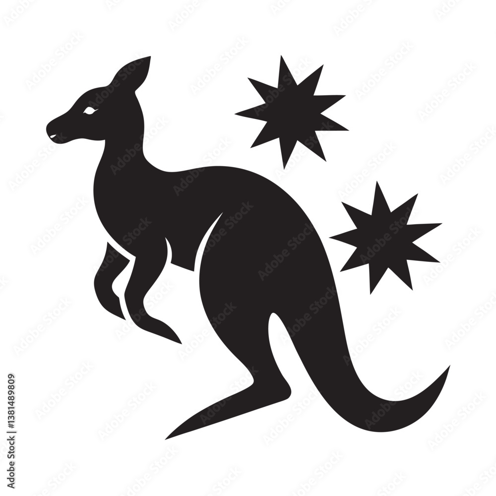 Fototapeta premium Black kangaroo silhouette vector art illustration, a wild mammal
