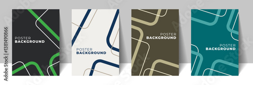 Set of four modern poster cover background templates. Clean angular lines incorporating with different color schemes. Suitable for cover, poster, social media, flyer, card.
