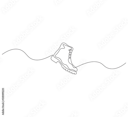 Mountain boots outline drawing illustration. Continuous line draw of mountain boots vector.