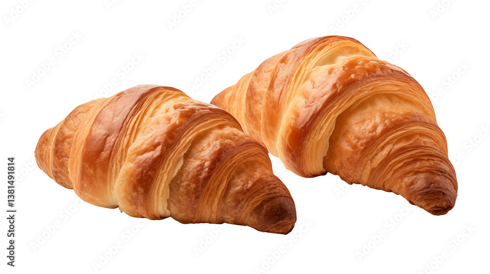 A close up shot showcasing two golden brown croissants on a plain black background space isolated on transparent background A close up shot showcasing two golden brown croissants on a plain black background space isolated on transparent background
