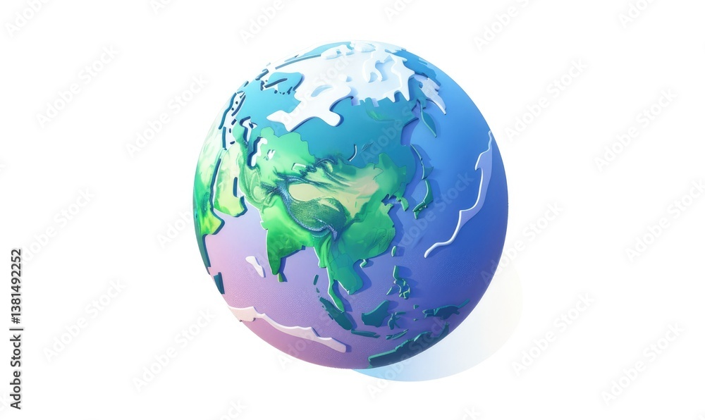 3D icon of the Northeast Asia view Earth with green parts on a white background, in a minimalistic style, 2D illustration, flat design, using simple shapes and lines 3D icon of the Northeast Asia view Earth with green parts on a white background, in a minimalistic style, 2D illustration, flat design, using simple shapes and lines