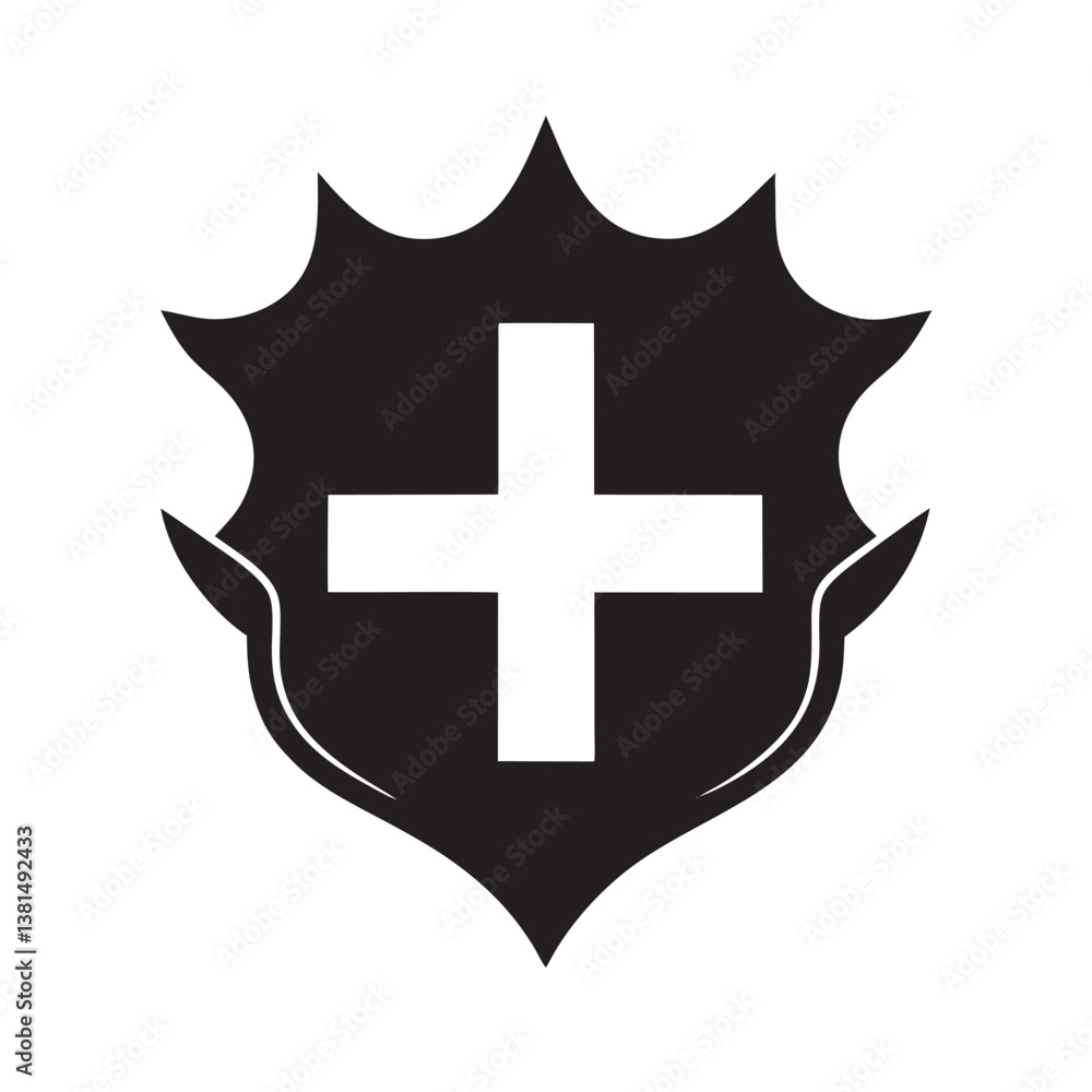 Fototapeta premium A red cross shield, a Swiss medical symbol, vector illustration of the health aid sign