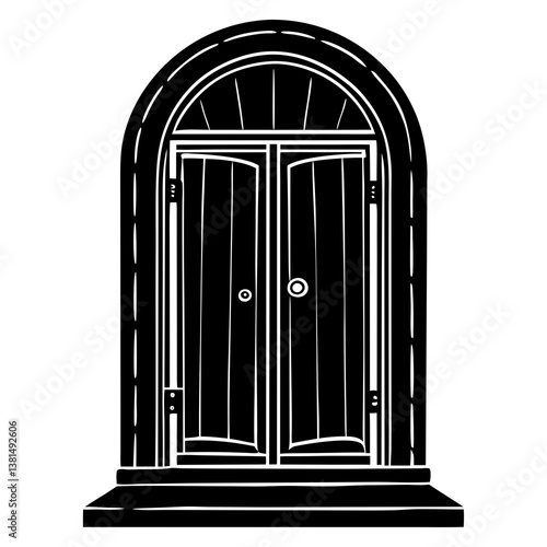  Classic Wooden Door - Generative AI Vector, Line Art, Linocut Design