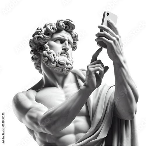 MAN greece with smartphone, isolated on white background