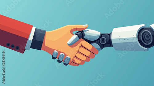 Futuristic Handshake: Human and AI Collaboration in Minimalist Vector 