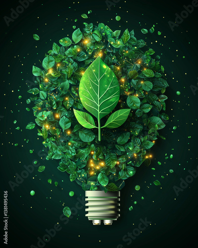 Obraz na płótnie Eco energy concept with green leaf inside light bulb – sustainability illustration w salonie