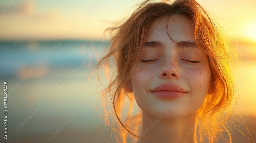Woman embracing ocean breeze at golden hour, serenity in solitude Woman embracing ocean breeze at golden hour, serenity in solitude