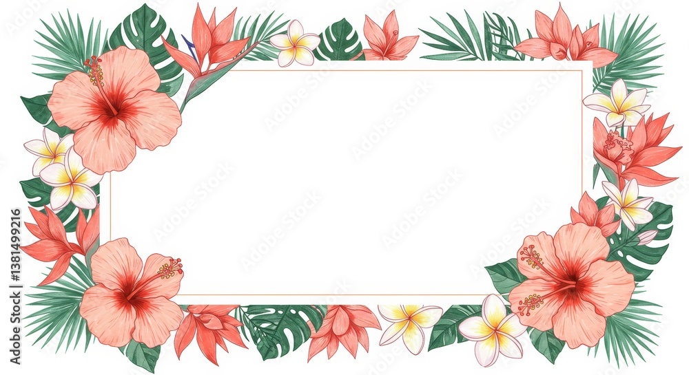 Tropical Floral Wedding Invitation Frame - Elegant tropical floral border design, perfect for wedding invitations or announcements. Symbolizing love, paradise, beauty, celebration, and new beginnings Tropical Floral Wedding Invitation Frame - Elegant tropical floral border design, perfect for wedding invitations or announcements. Symbolizing love, paradise, beauty, celebration, and new beginnings