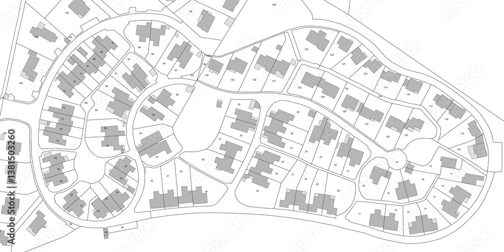 Urbanisme et territoire - plan cadastral avec limites de parcelles d'un projet  d'urbanisation