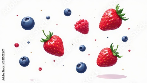 Strawberries and Blueberries Floating Mid-Air