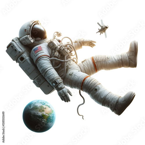 Astronaut floating in space isolated on white background