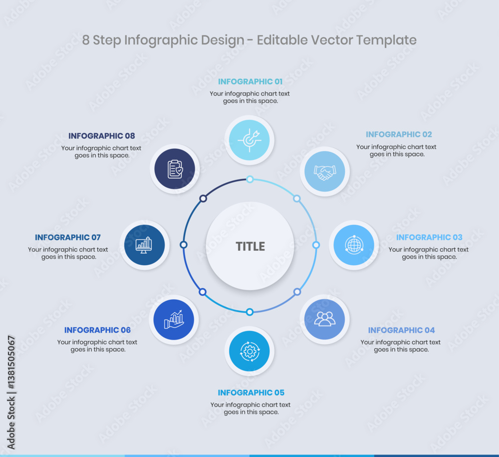 Fototapeta premium 8 Step Infographics Design Template, circle diagram, Modern Business Infographic elements, colorful circle workflow slide template, Timeline minimalist infographic template, Mind Map Template design