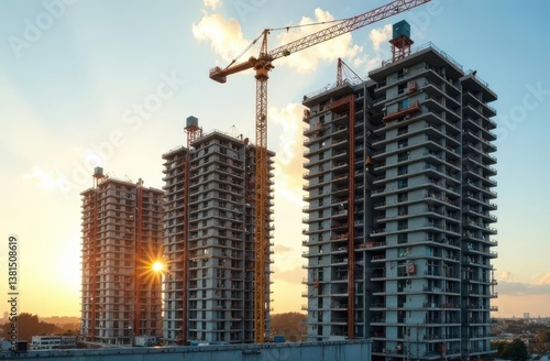 Skyscrapers at Sunset with Glowing Sunlight Reflections