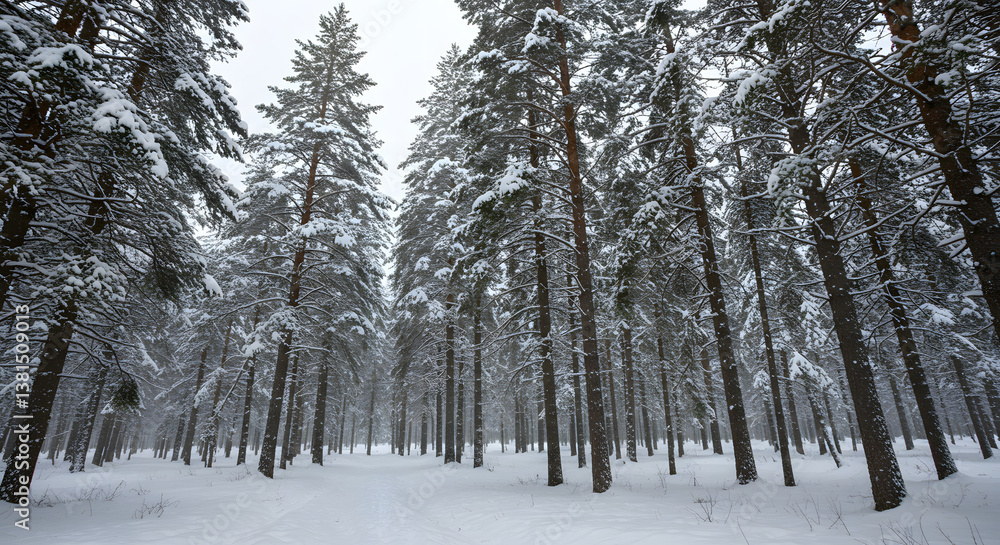 Naklejka premium Snowy forest landscape in winter serenity 